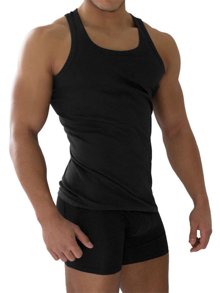 normani 4 Stück Herren-Unterhemd Feinripp Schwarz in Schwarz günstig kaufen