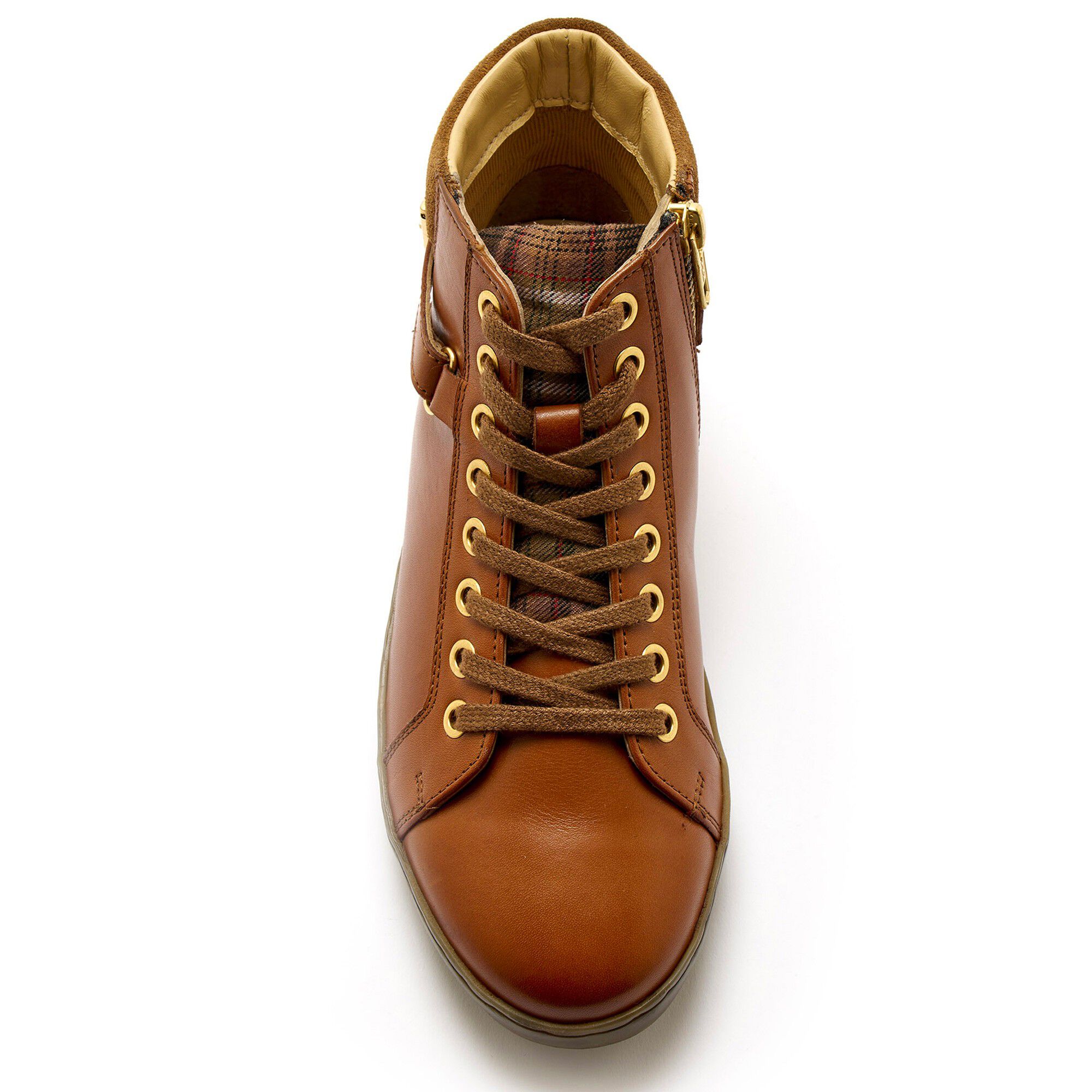 Baskets montantes zippées à lacets largeur confort en cuir