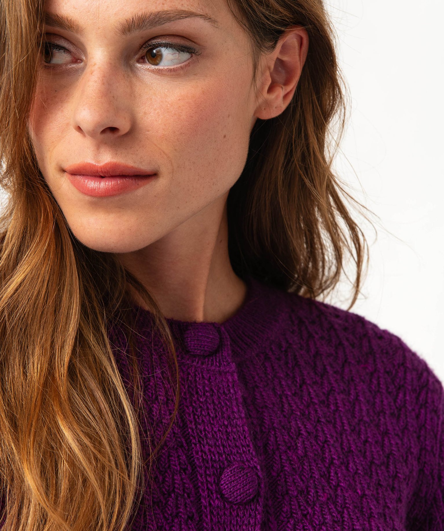 Gilet court en maille ajourée femme violet | GEMO