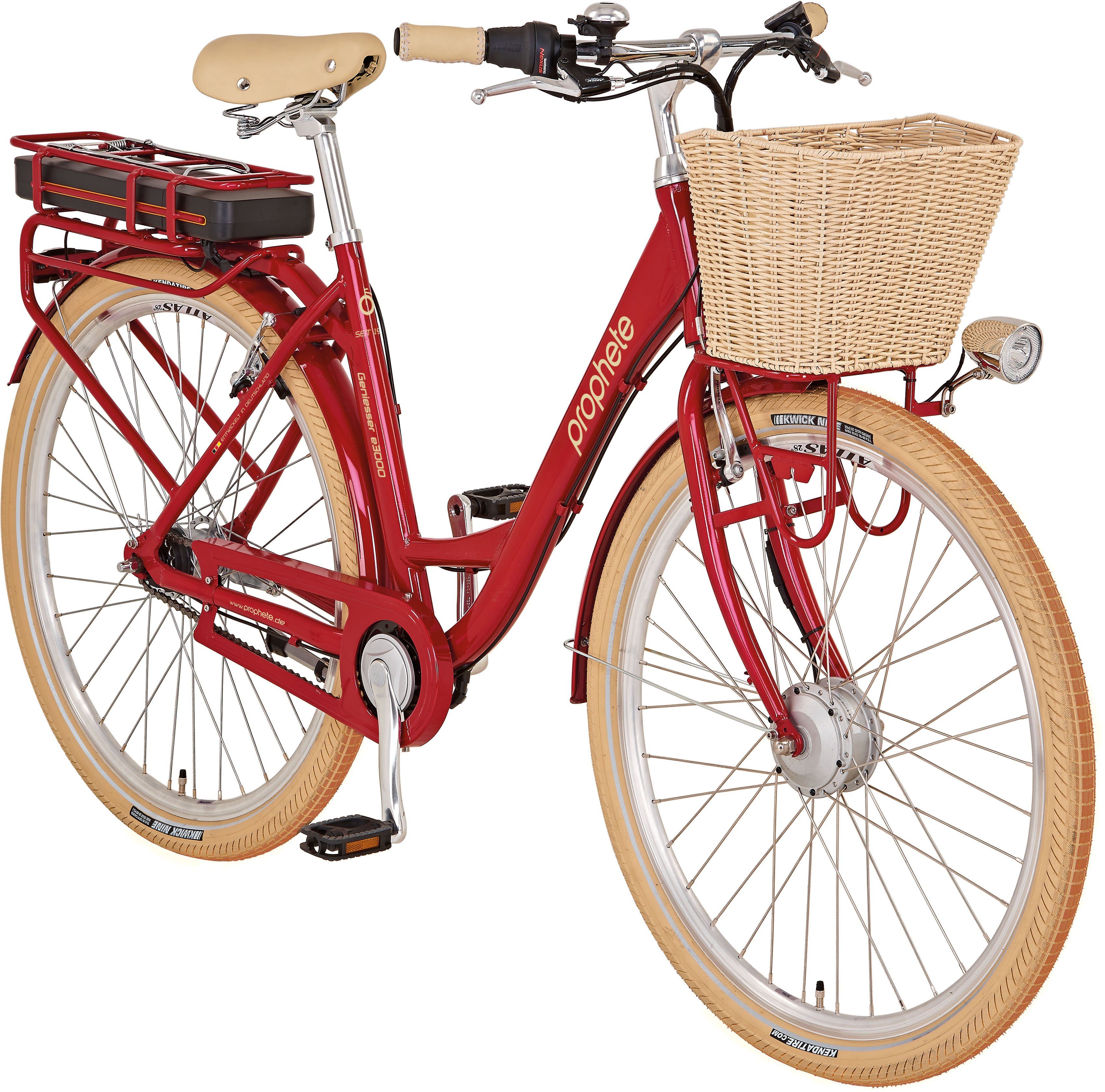Prophete E-Bike Geniesser e3000, 7 Gang Shimano Nexus Schaltwerk, Nabenschaltung, Frontmotor, 497 Wh Akku, mit Fahrradkorb