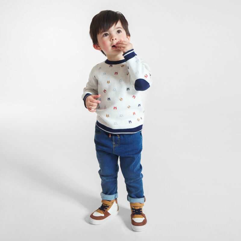 Pull épais maille tricot imprimé animaux gris bébé garçon