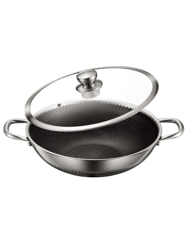 Cheffinger Wok Topf Wabenstruktur Ø36cm Induktion Anti Haft Kratzfest in Silber günstig kaufen 1
