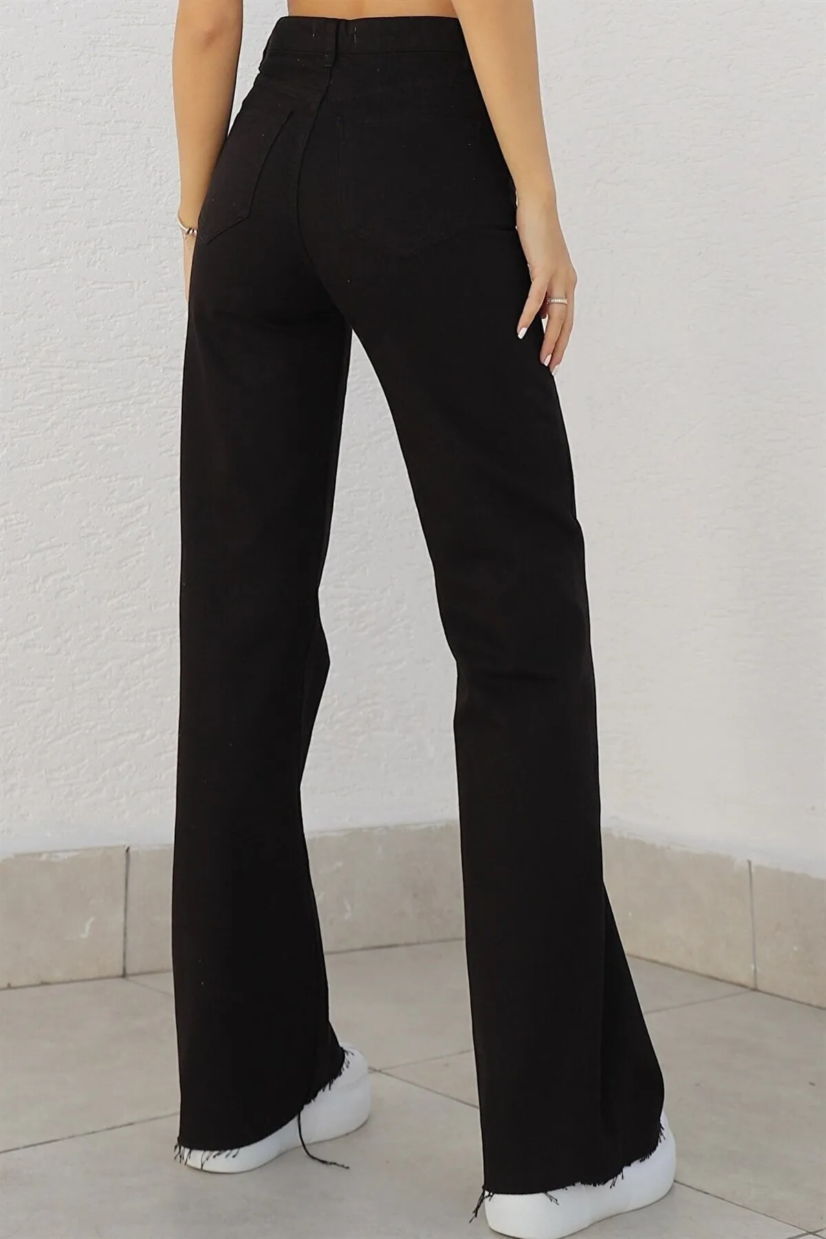 Trn JNS  Lussi Power Damen-Jeans, lockere Jeans aus Lycra im 90er-Stil, lichtecht, schwarz, mit superhoher Taille und weitem Bein, Palazzo-Hose