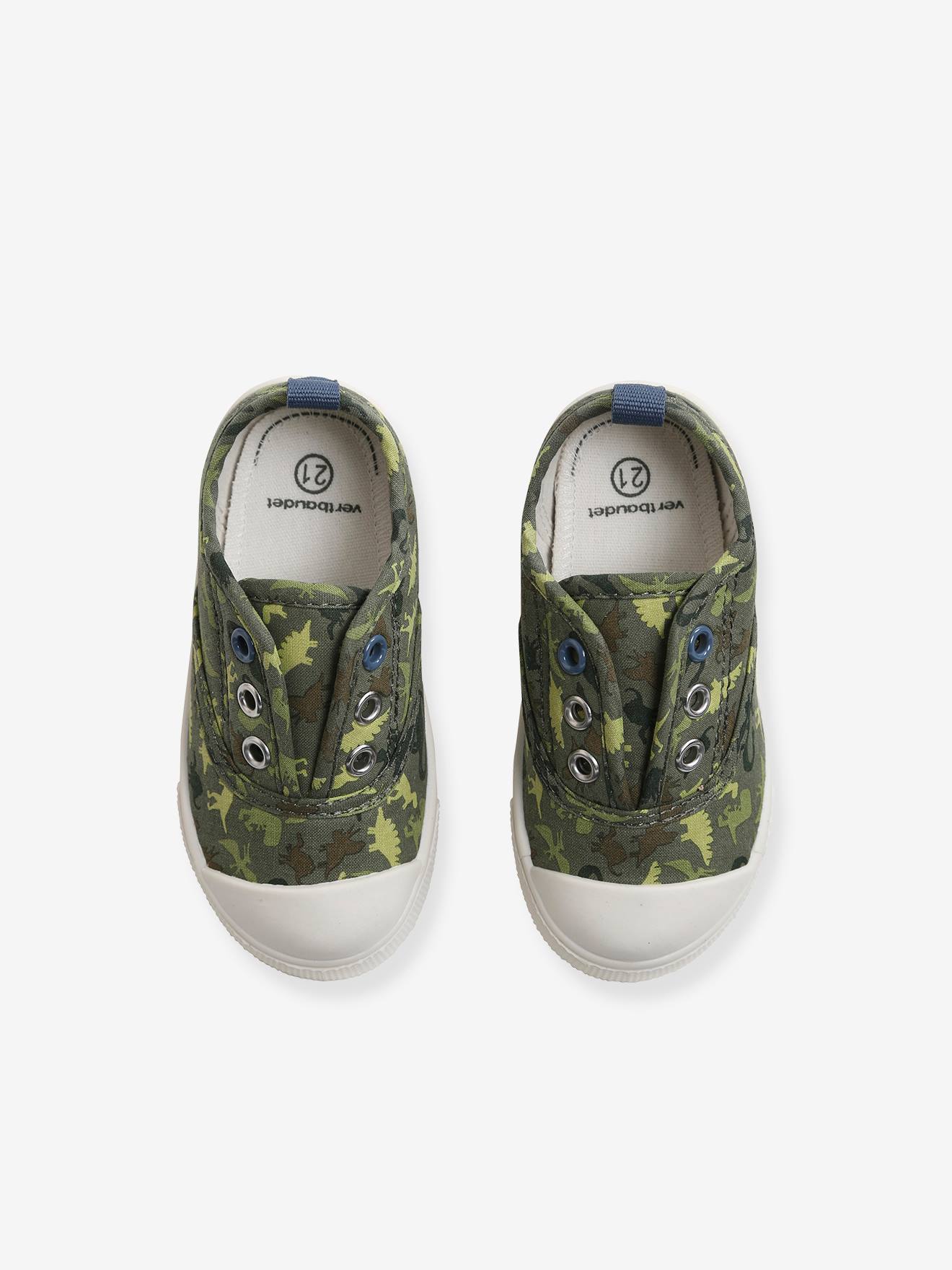 Vertbaudet Jungen Baby Stoff-Sneakers mit Gummizug - grün bedruckt