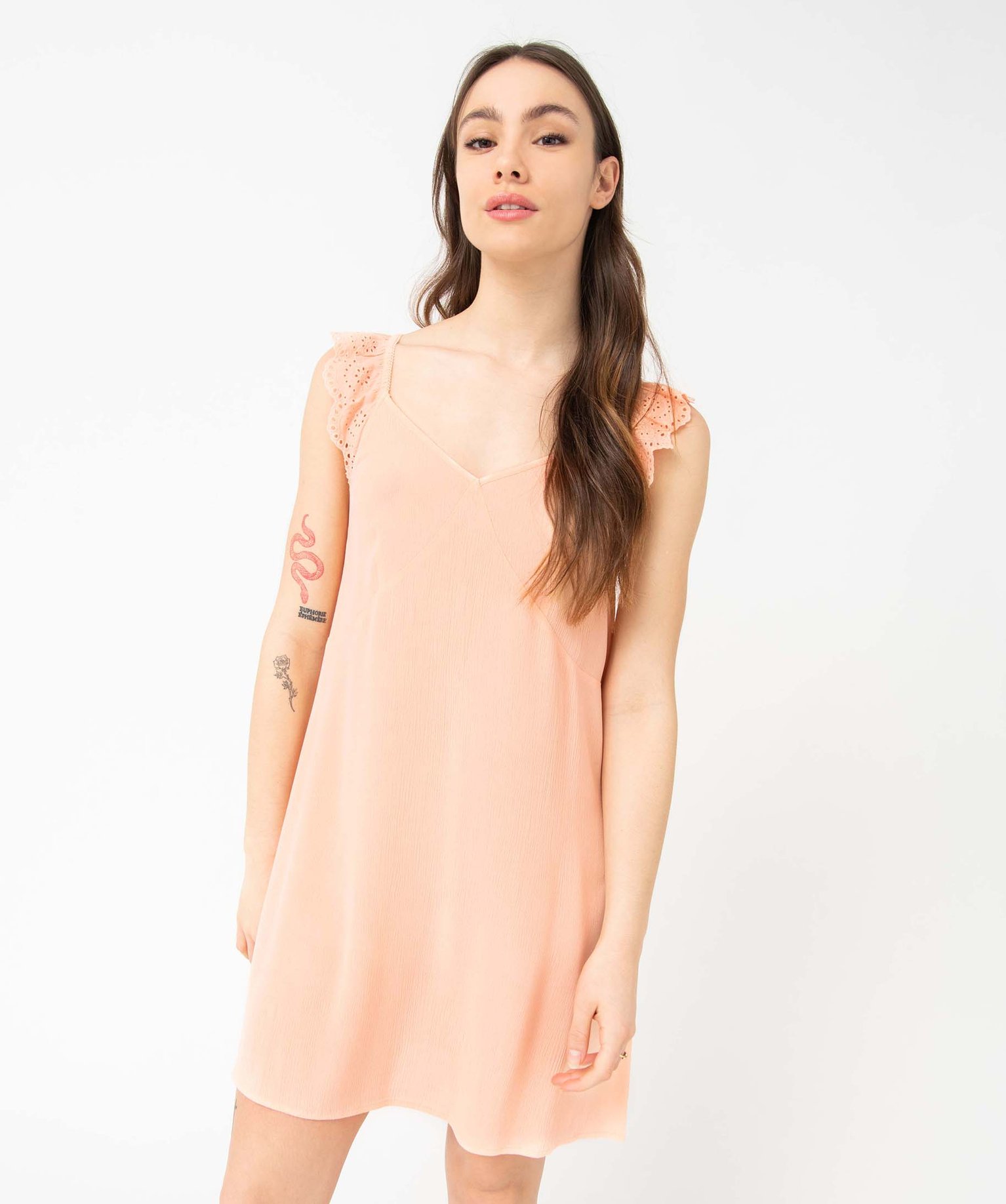 Nuisette femme à bretelles en broderie anglaise rose | GEMO