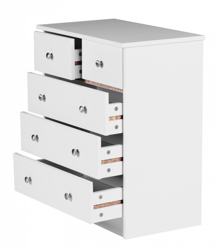 Wohnling Kommode Weiß 60 x 70 x 35 cm Sideboard Anrichte mit 5 Schubläden