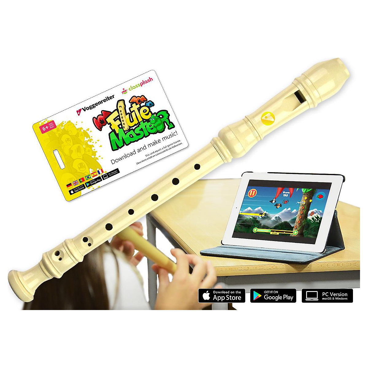 Flute Master (App) mit Blockflöte aus Kunststoff (barocke Griffweise)