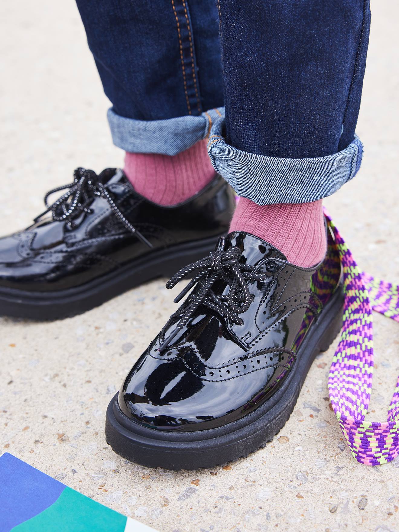 Vertbaudet Kinder Schnürschuhe mit Profilsohle - schwarz