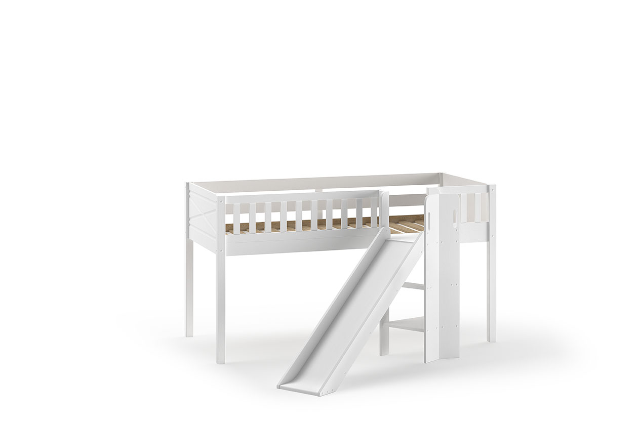 VIPACK Spielbett SCOTT, LF 90 x 200 cm, mit Rolllattenrost, Rutsche, Leiter und Textilset 