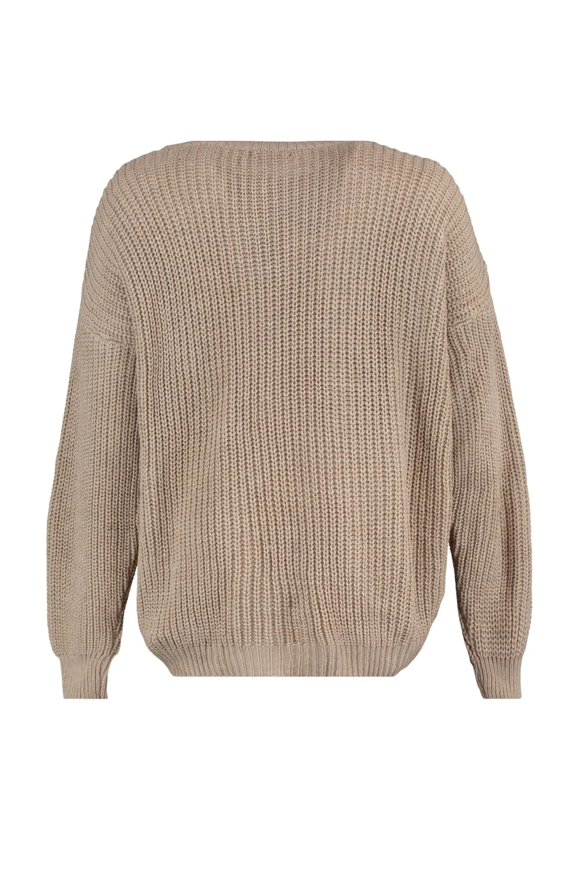 Trendyol Curve  Beigefarbener Strickpullover mit Kreuzspitze und detailliertem Detail