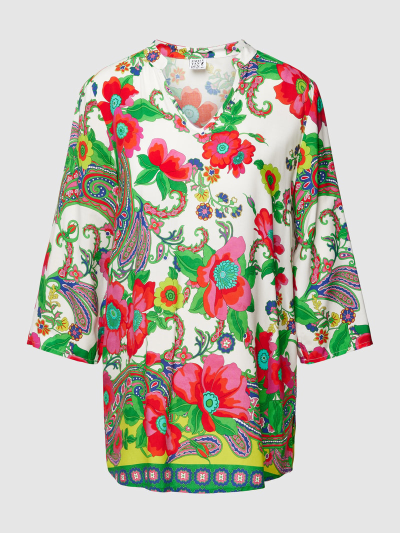Blusenshirt aus Viskose mit floralem Muster in grün
