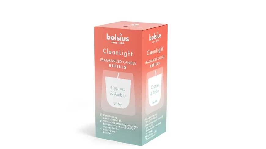 bolsius Cleanlight Duftnachfüller 2er Pack Zypresse & Bernstein