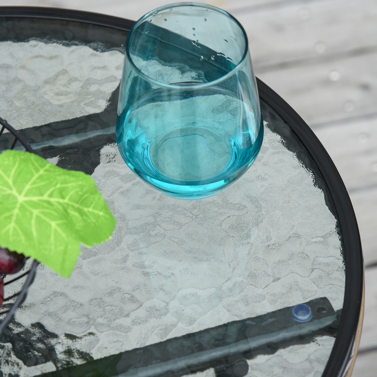 Outsunny Gartentisch Beistelltisch Bistrotisch mit Glasplatte rund klappbar Metall Ø45 schwarz