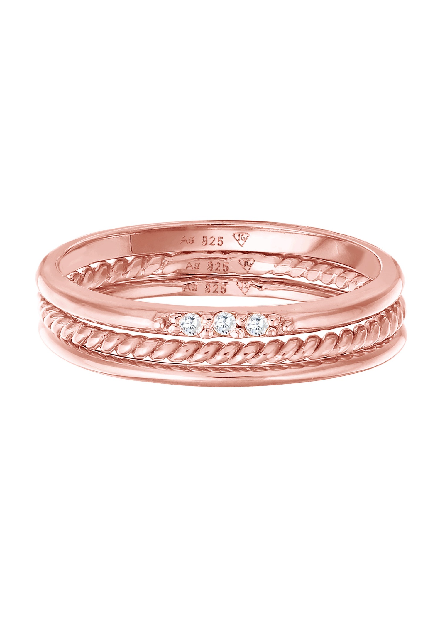 Ensemble de bijoux empilables basiques Elli pour femme, 3 pièces, avec cristaux de zircone cubique en argent sterling 925