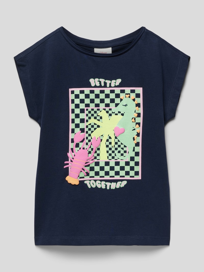 T-Shirt mit Motiv-Print in marineblau
