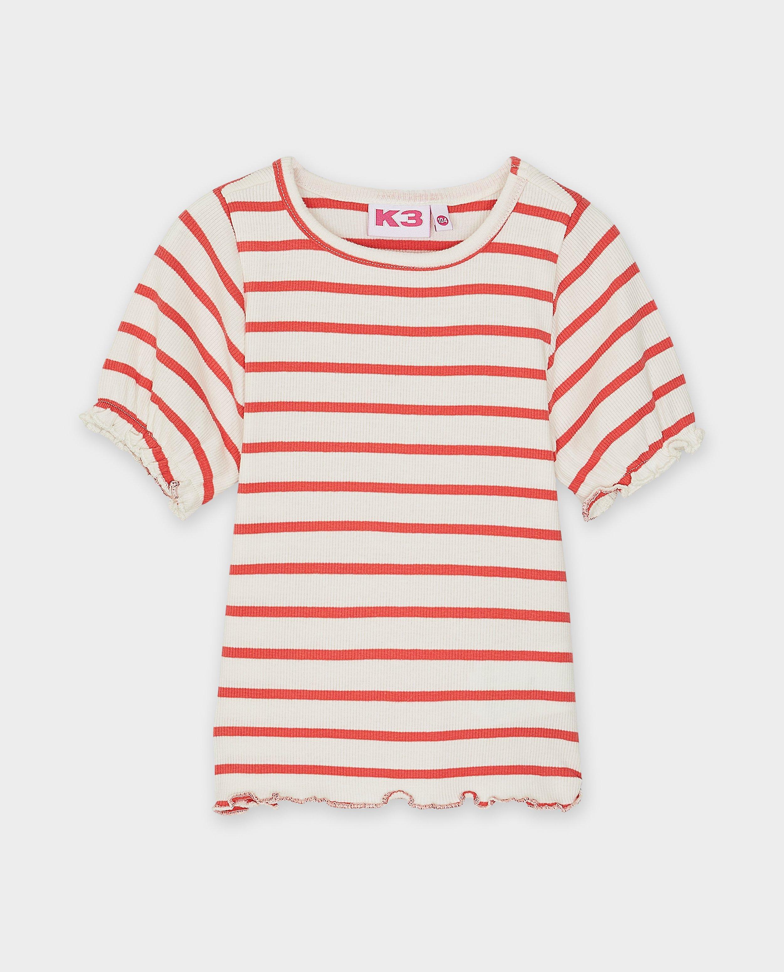 Tricou K3 cu nervuri fine Cei 3 purceluși roșu deschis