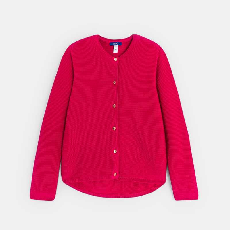 Gilet côtelé boutonné rose fille