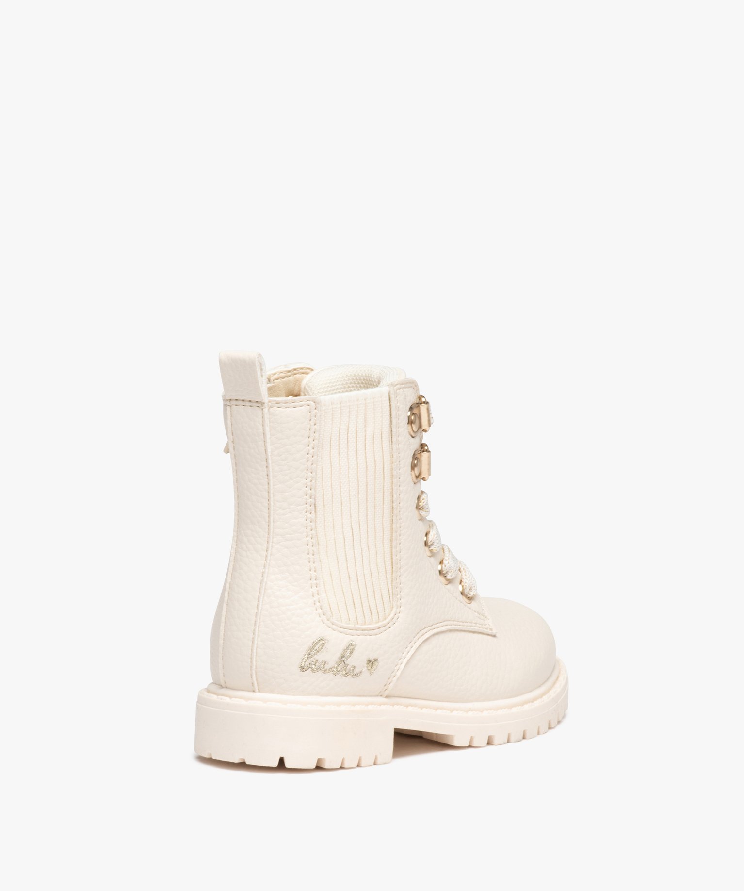 Boots fille unies à lacets irisés et col chaussette - Lulu... beige | GEMO