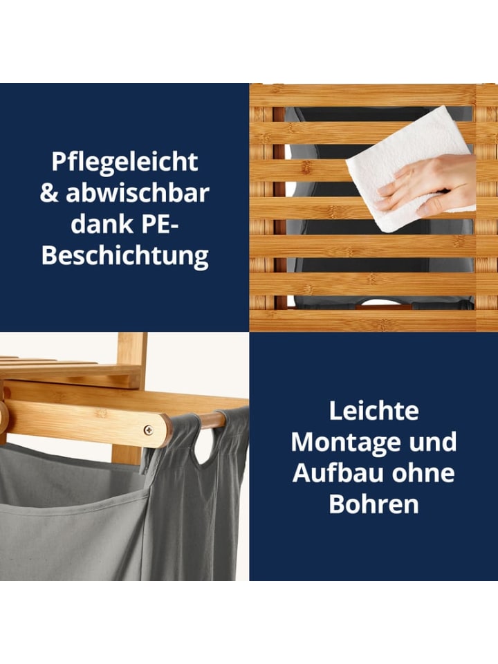 Lumaland Lumaland Wäschekorb aus Bambus mit 2 ausziehbaren Wäschesäcken Farbe Dunkelgr günstig kaufen onesize