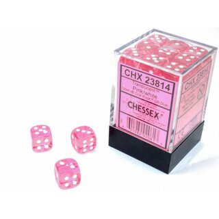 Translucent 12mm d6 with pips Dice Blocks™ (36 Dice) Pink w/white