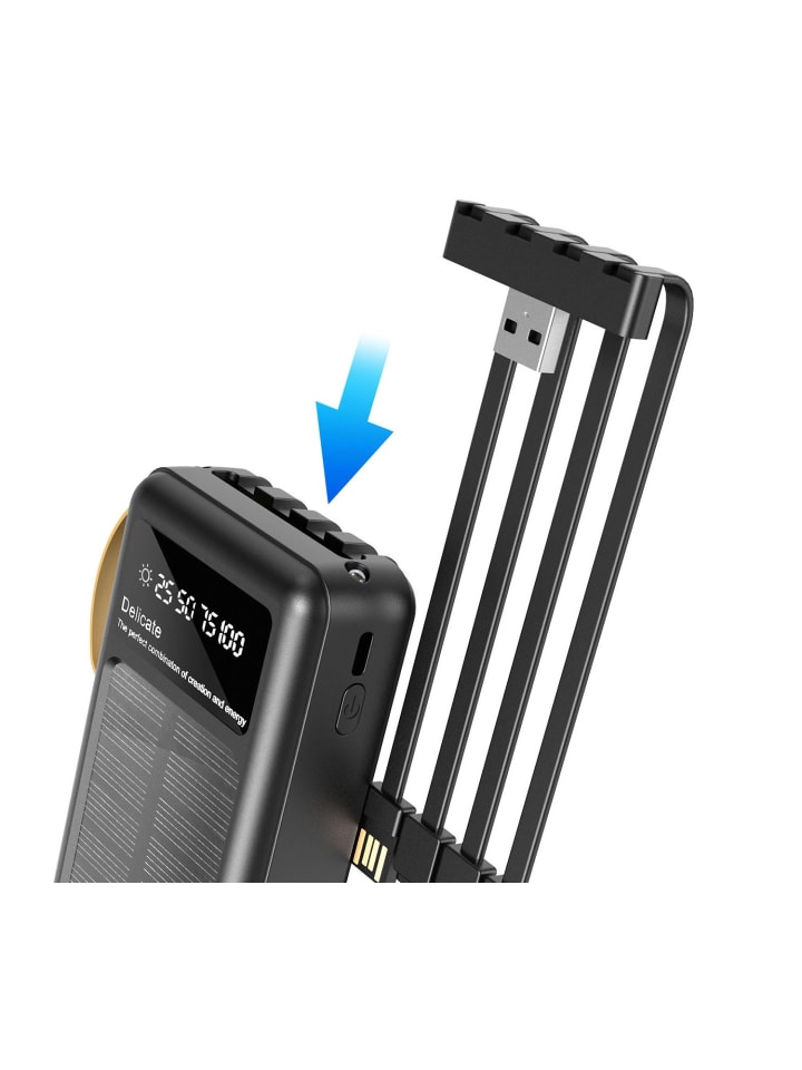 COFI 1453 Dudao K18  Solar-Powerbank USB-A / USB-C / i-Phone / Micro-USB in Schwarz günstig kaufen onesize
