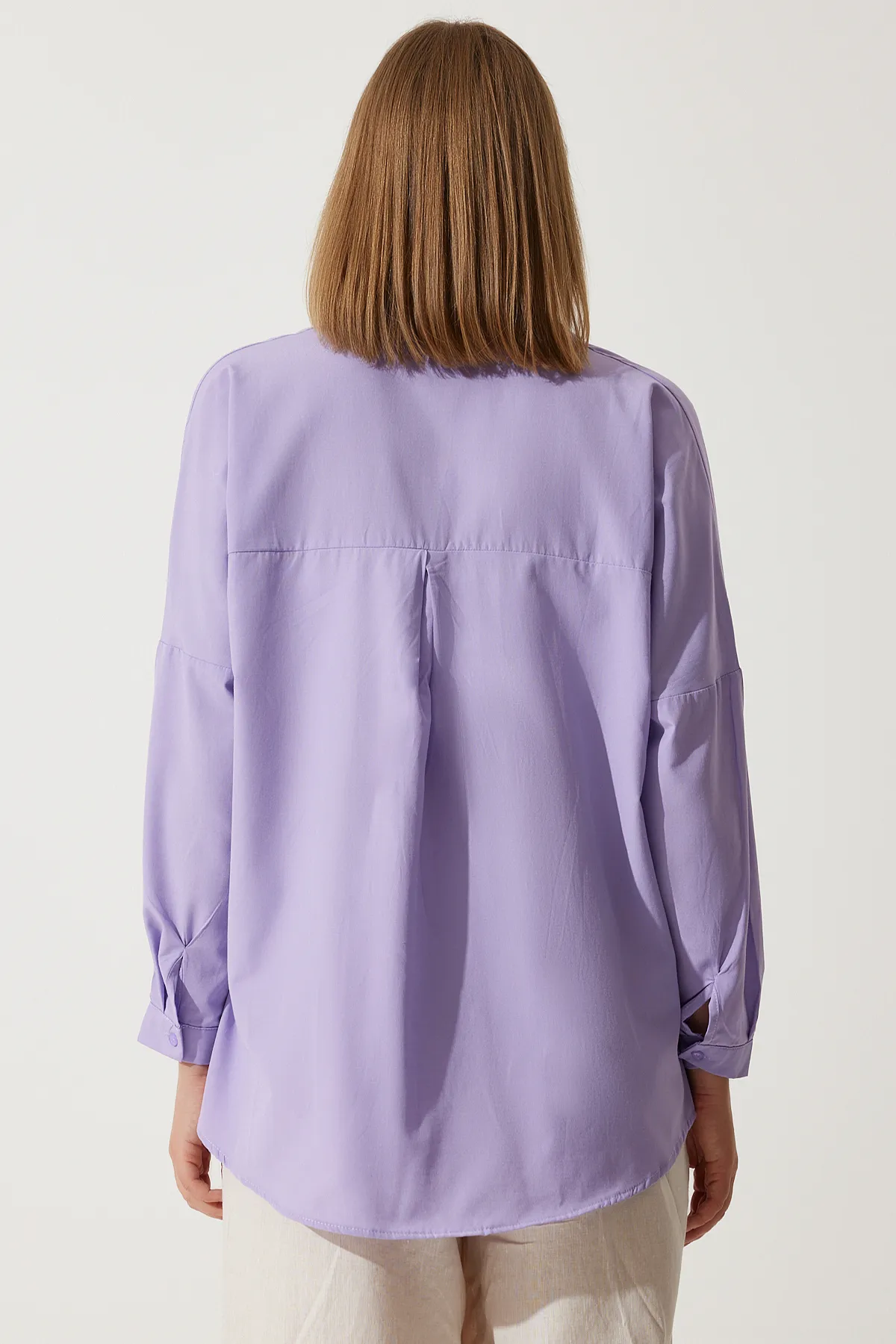 Happiness İstanbul  Lilafarbenes, langes Basic-Shirt für Damen in Übergröße DD00842
