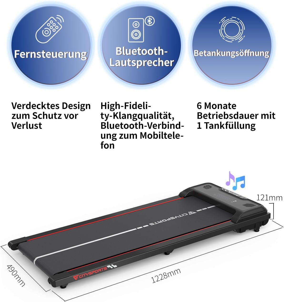 CITYSPORTS Laufband WP6, für zuhause mit Fernbedienung Bluetooth LED Dispaly,1-6KM/H