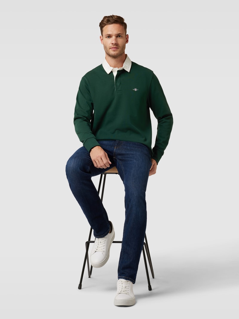 Sweatshirt mit Polokragen Modell 'SHIELD' in dunkelgrün