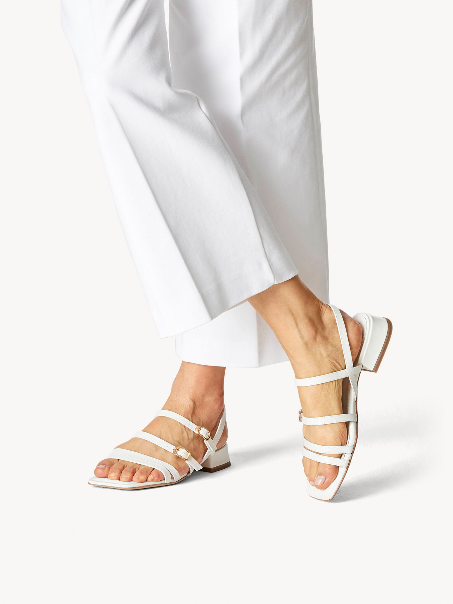 Sandale à talon en cuir - blanc