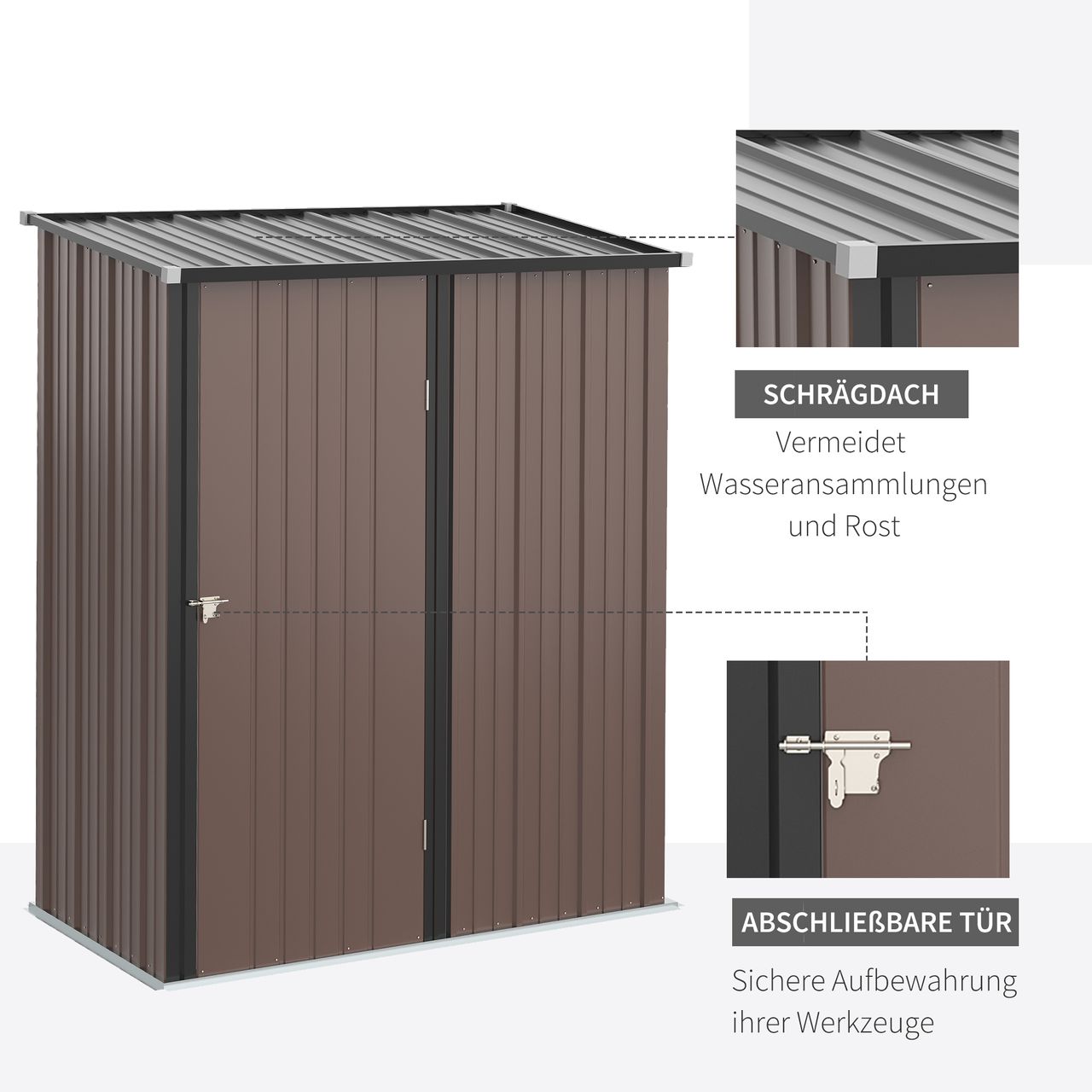 Outsunny Gerätehaus mit Pultdach 1,34 m² Metall Gartenhaus Geräteschuppen