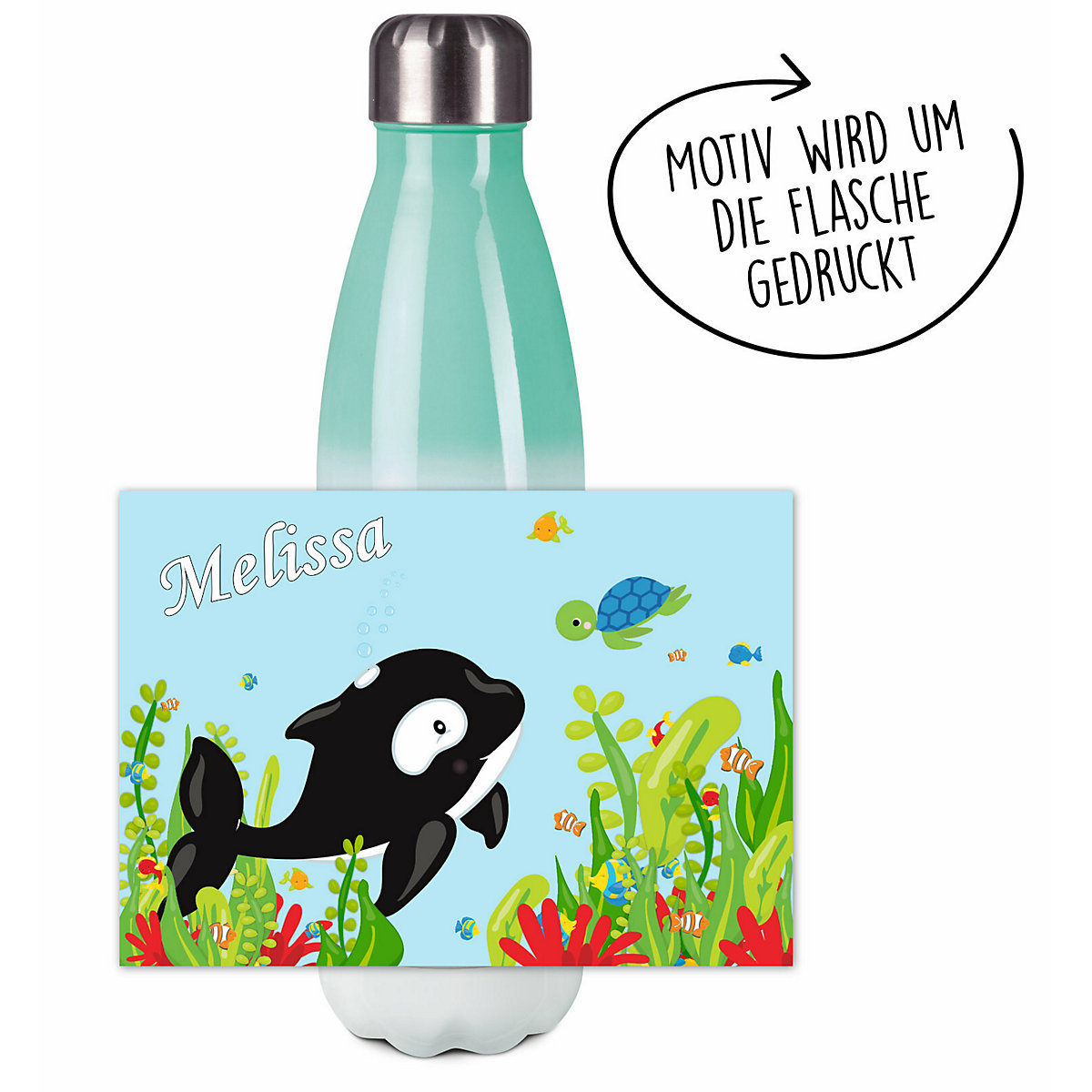 Edelstahl Kinder Thermoflasche / Trinkflasche bunt Unterwasserwelt Spülmaschinenfest, Auslaufsicher, Bruchfest, Doppelwandig, Für Heißgetränke geeignet, Mit Deckel, Isoliert