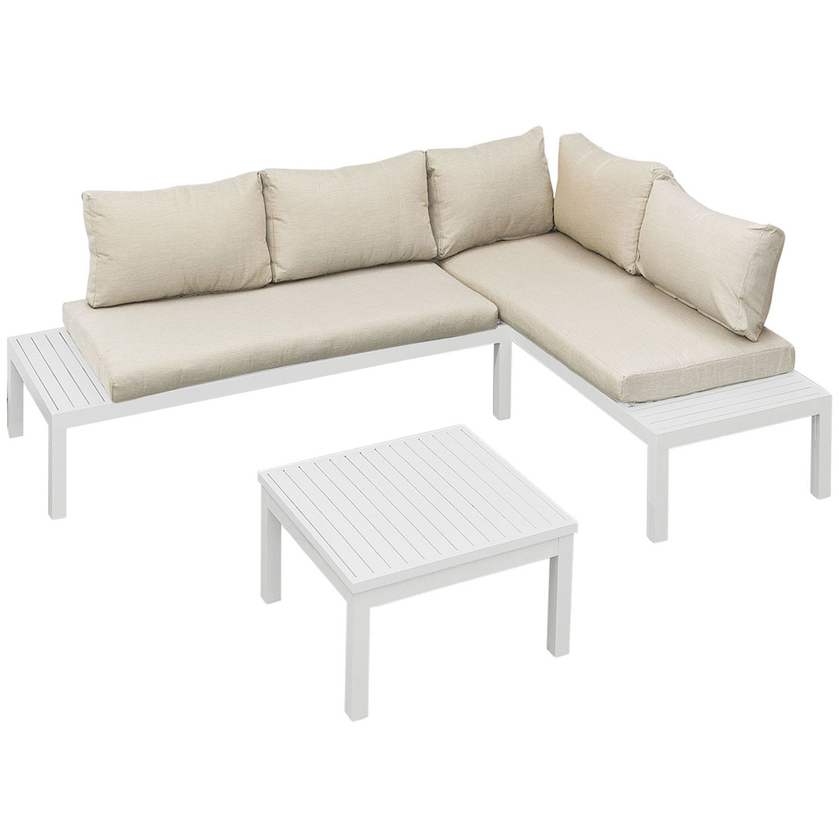 Weles GARTENFREUDE Lounge Ambience, flexibel einsetzbar, wasserabweisende Kissen, Gestell: weiß / Kissen: beige / Aluminium: weiß