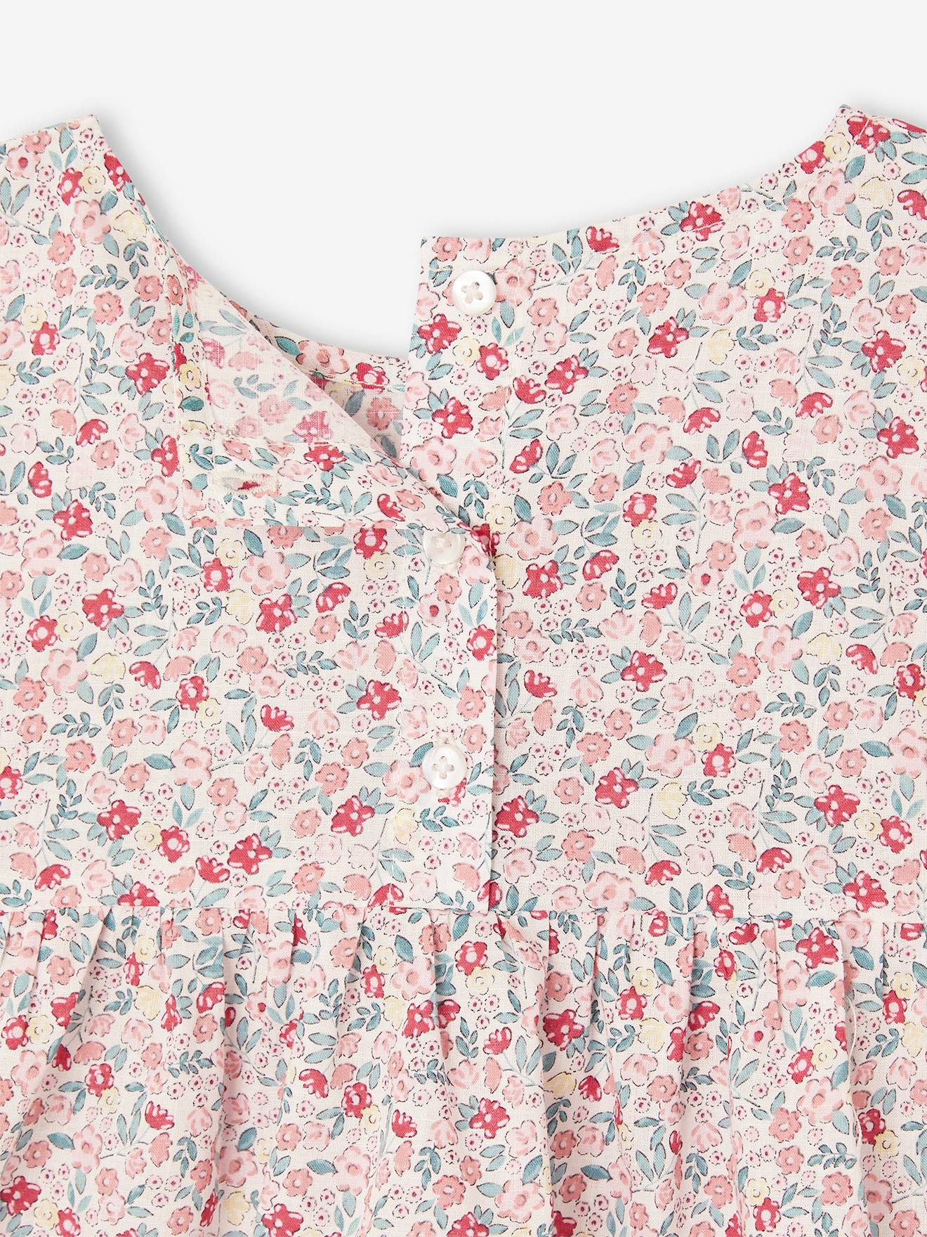 Vertbaudet Mädchen-Set: geblümte Bluse & Musselin-Shorts - pastellgelb