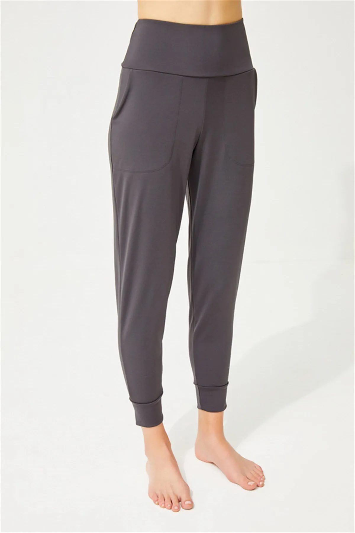 Cottonhill  Geräucherte Damen-Jogger-Jogginghose mit hoher Taille und doppelten Taschen
