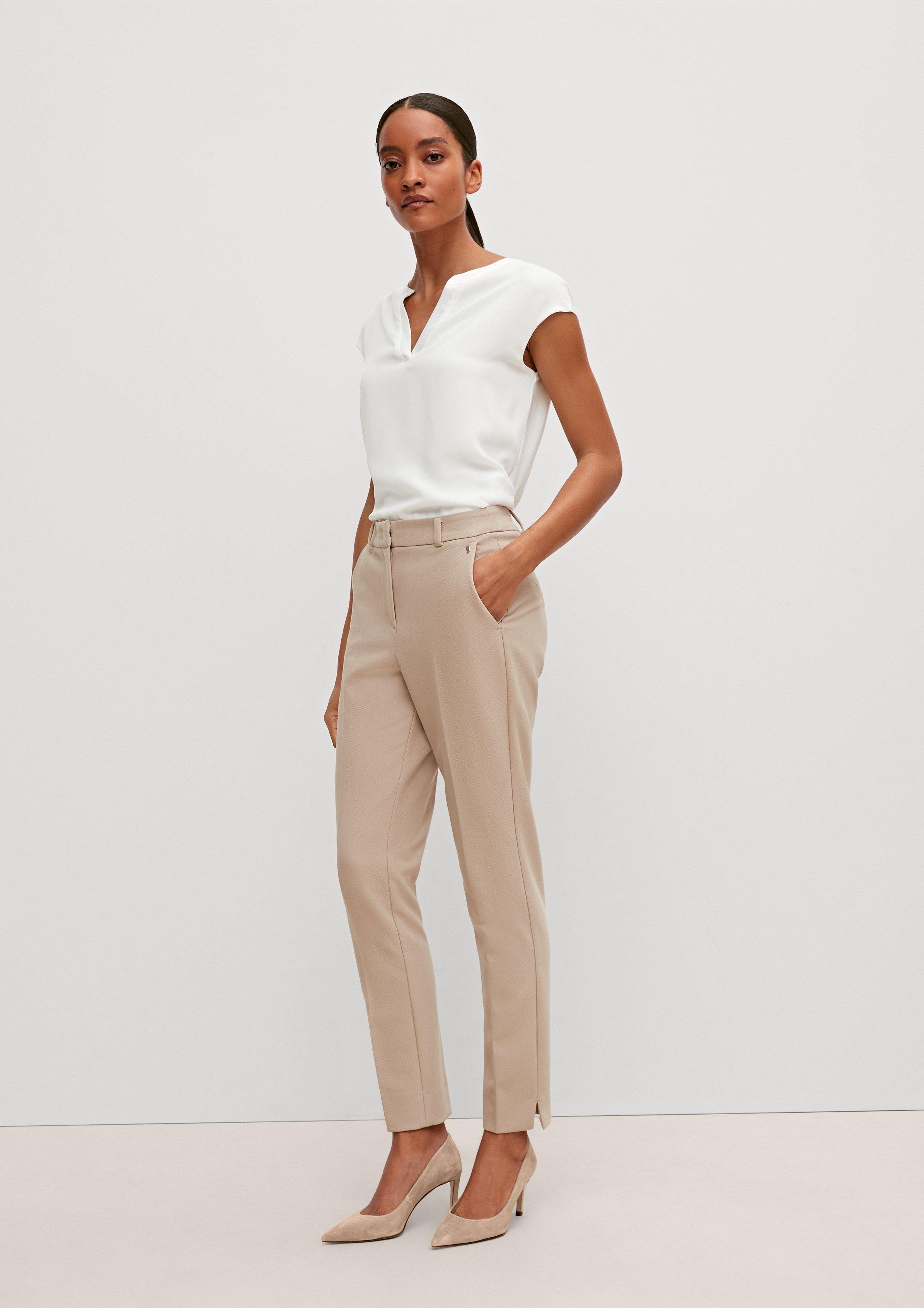Regular: Stoffhose mit Fischgrat-Muster - helles beige