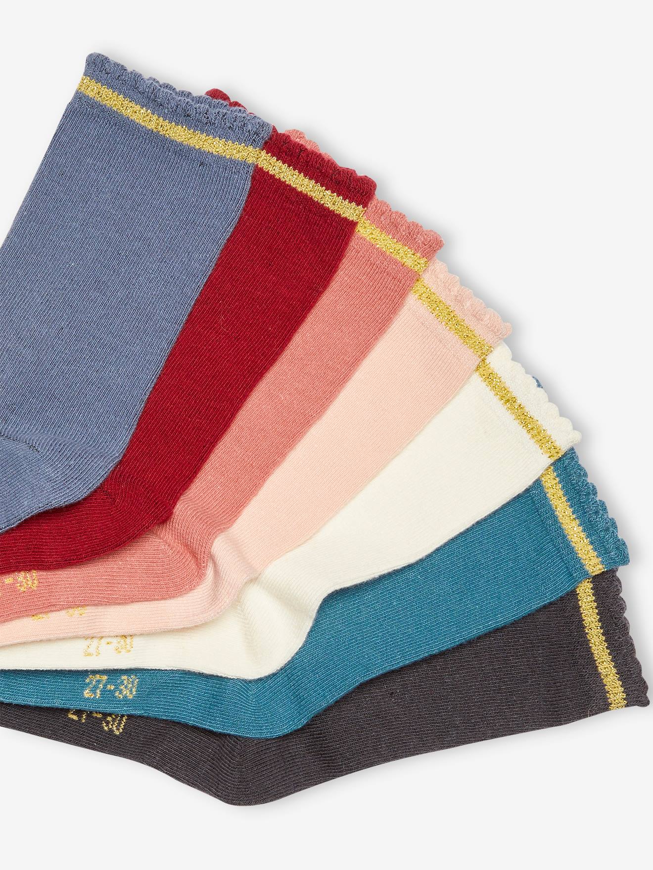 Lot de 7 paires de mi-chaussettes fille lurex BASICS lot brique