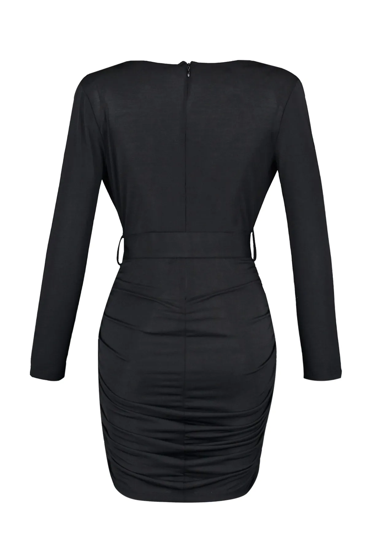 Trendyol Collection  Schwarzes, gestricktes, elegantes Abendkleid mit Gürtel TPRAW23EL00160