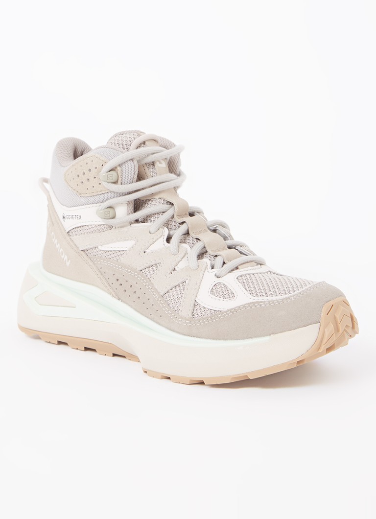 Detalii din piele întoarsă și plasă la adidașii Salomon Odyssey Elmit Mid GTX