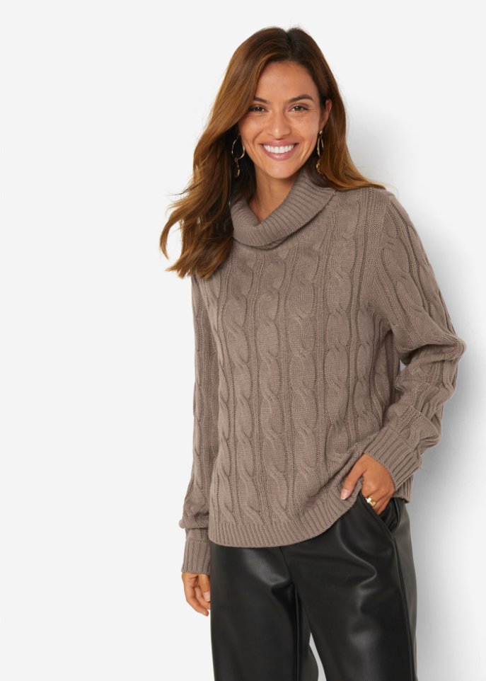 Rollkragenpullover mit Zopfmuster