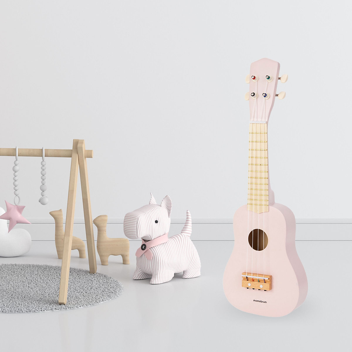 Holzgitarre – Ukulele – rosa Farbe, lehrt einfache Akkorde, stimuliert den Hörsinn, Nachahmung eines echten Instruments, schöne Klänge
