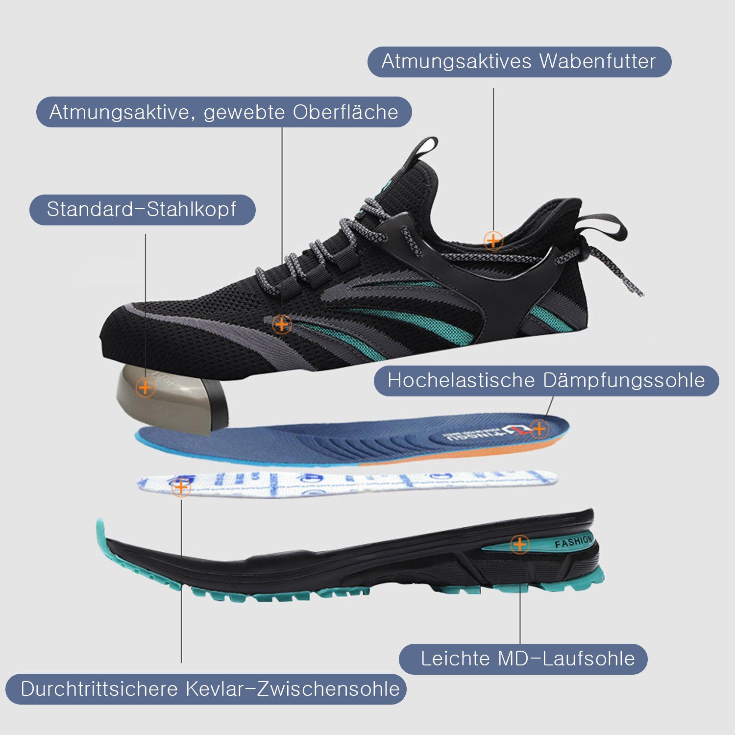 TOPMELON Sicherheitsschuh S3 Stahlkappenschuhe Stahlkappe Arbeitsschuh