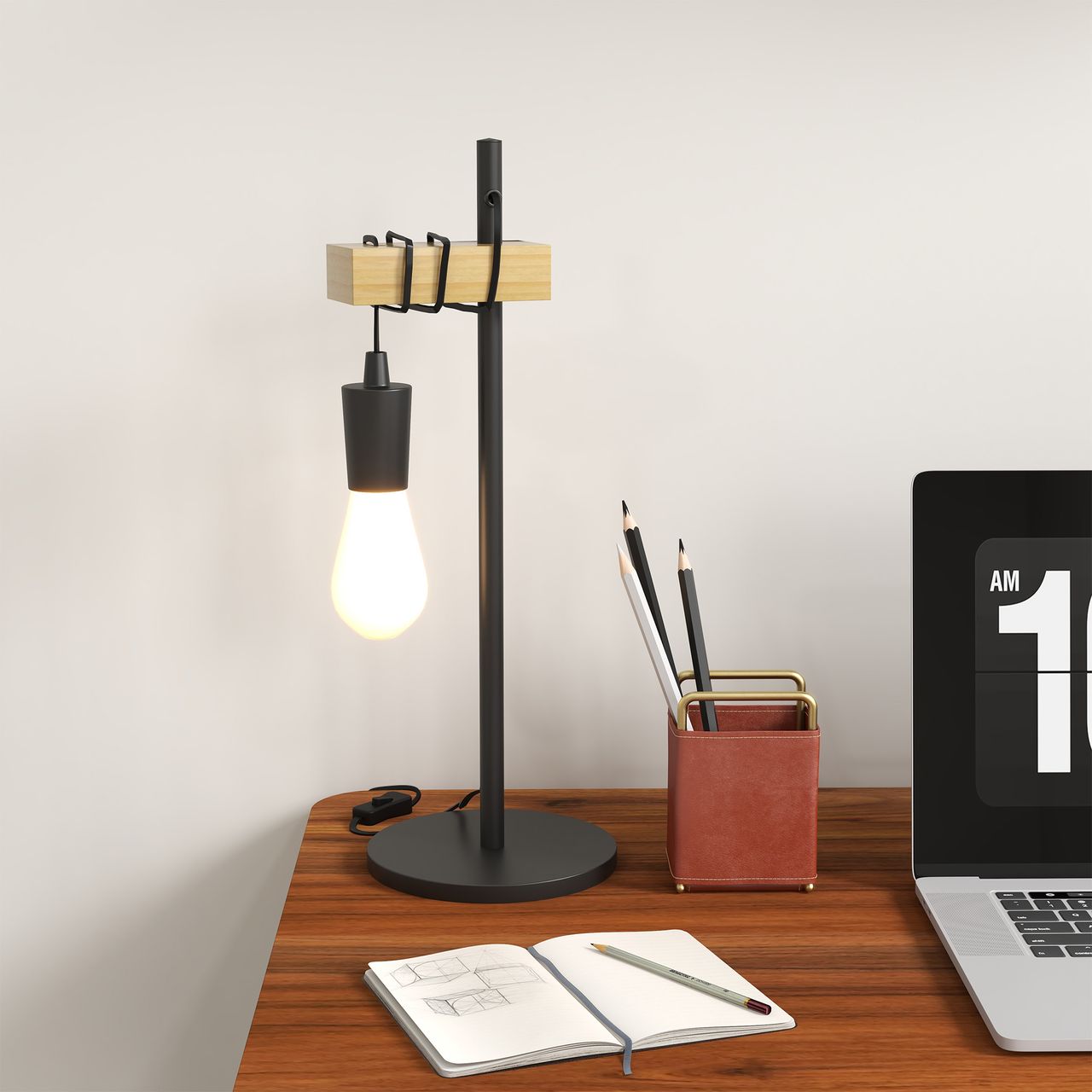 HOMCOM Tischleuchte 40 W Tischlampe, Nachttischlampe im Industrie-Stil Metall