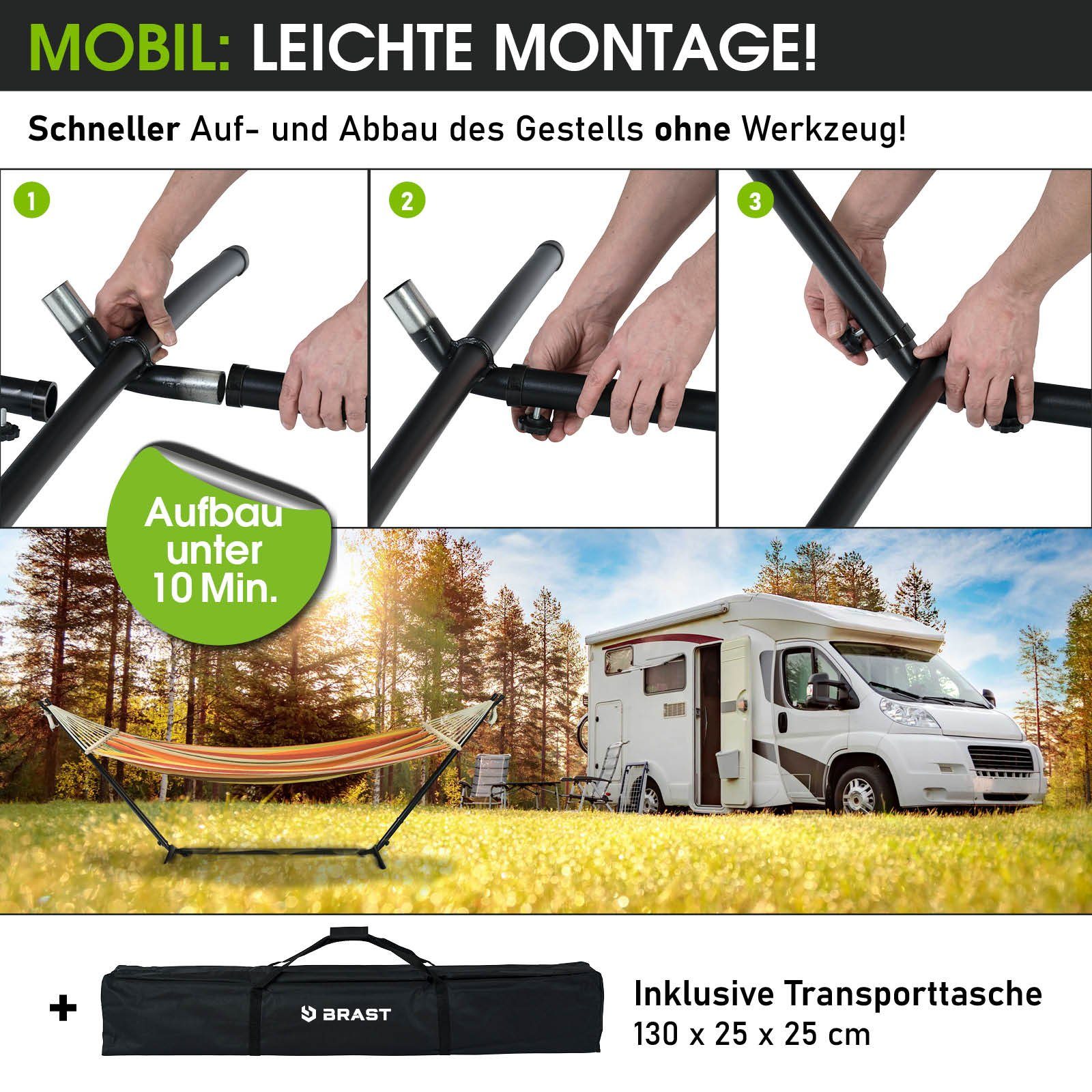 BRAST Hängematte mit Gestell XXL für 2 Personen, viele Modelle, Tragkraft 300kg (inkl. Transporttasche, In-Outdoor Doppelhängematte), Ideal für Balkon, Terrasse, Garten Camping