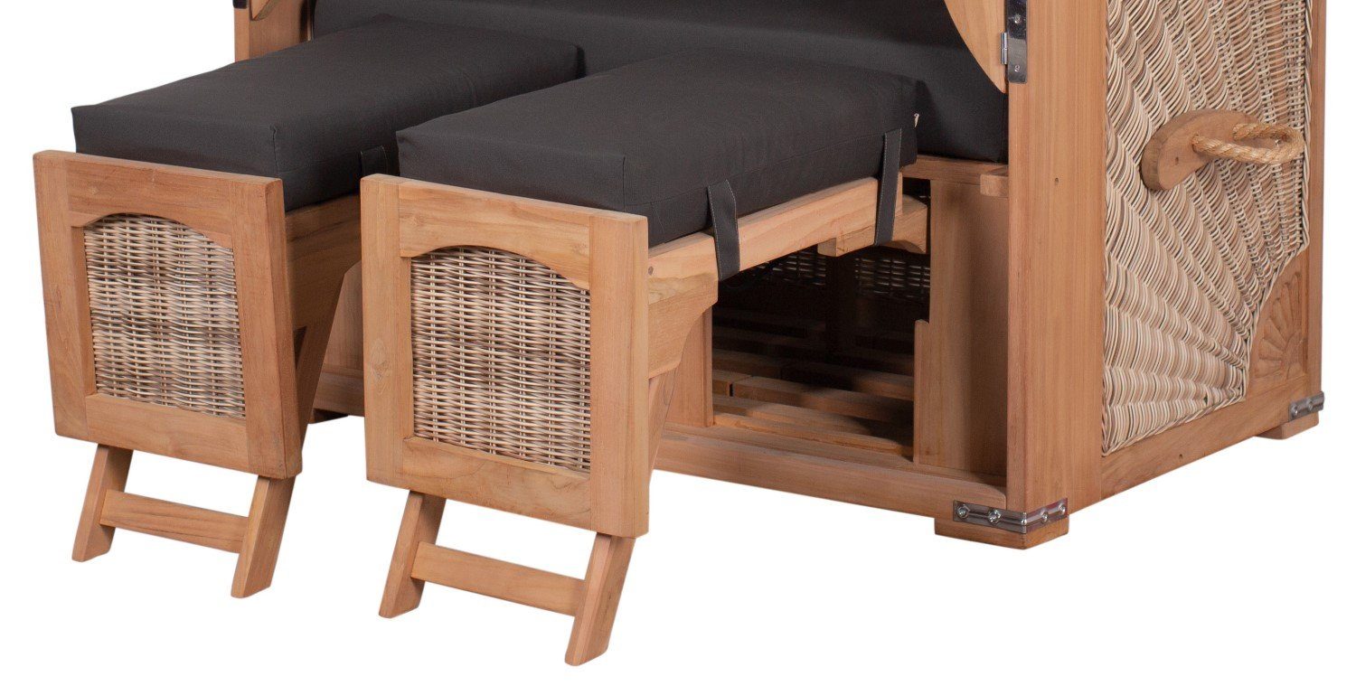 bene living Strandkorb Ammersee 2-Sitzer Teak - PE shell - Modell 548, BxTxH: 125x80x165 cm, Volllieger ca. 175 Grad, Ostsee-Strandkorb, inkl. Liftersystem und Bullaugen