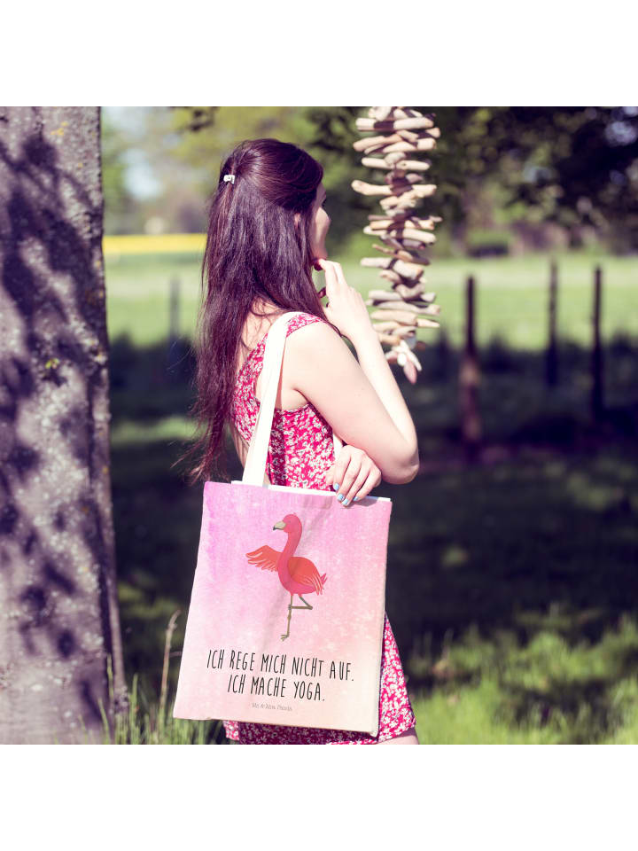 Mr. & Mrs. Panda Einkaufstasche Flamingo Yoga mit Spruch in Aquarell Pink günstig kaufen onesize