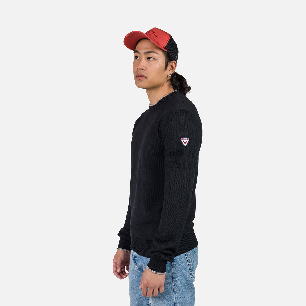 Gestreifter Herrenstrickpullover mit Rundhalsausschnitt