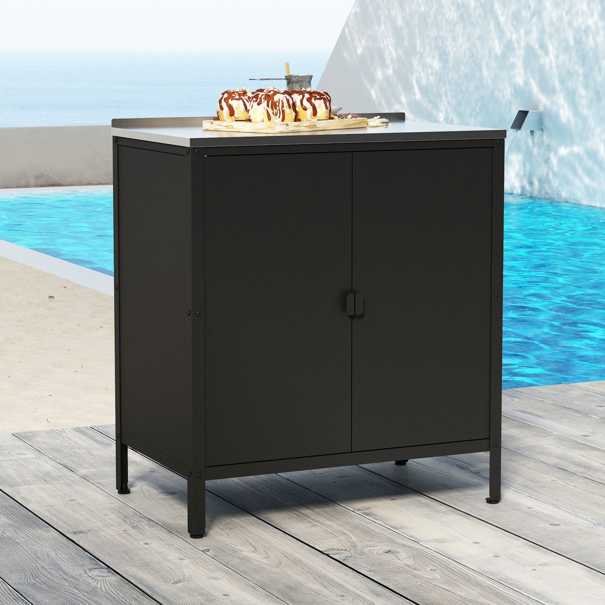 casa.pro Mehrzweckschrank Bolognano Schrank 92x80x50cm mit 2 Türen Schwarz, matt, matt
