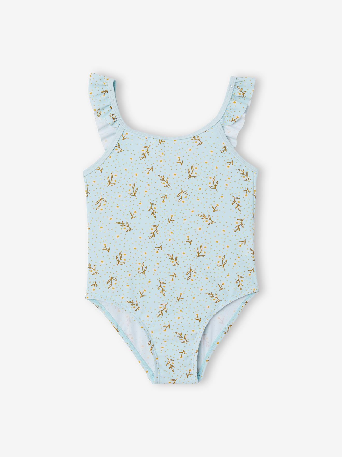 Maillot de bain 1 pièce fille imprimé marguerites bleu glacier imprimé