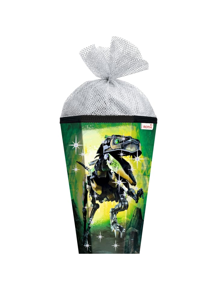 ROTH Schultüte groß Robo Rex 85 cm, Glanzfolie Silbertüll in Grün günstig kaufen onesize