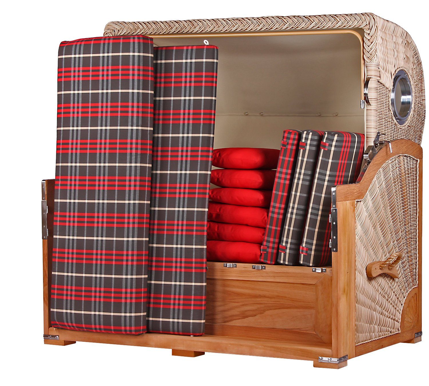 bene living Strandkorb Königssee 3-Sitzer Teak - PE shell - Modell 529, BxTxH: 170x95x170 cm, Volllieger ca. 175 Grad, Ostsee-Strandkorb, inkl. Liftersystem und Bullaugen